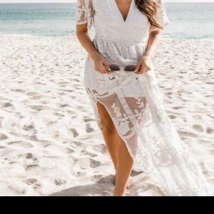 Pink Lily Grey Lace Romper Maxi Dress